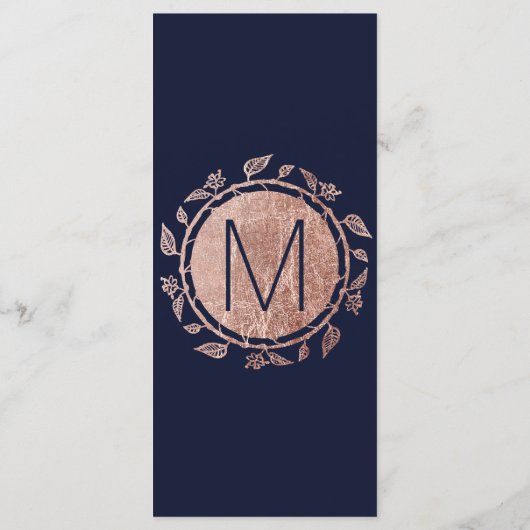 Elegantes Hochzeitsprogramm für Navy Blue Rose Gol Programm (Rückseite)