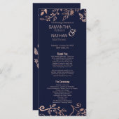 Elegantes Hochzeitsprogramm für Navy Blue Rose Gol Programm (Vorne/Hinten)