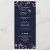 Elegantes Hochzeitsprogramm für Navy Blue Rose Gol Programm (Vorderseite)