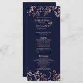 Elegantes Hochzeitsprogramm für Navy Blue Rose Gol Programm (Vorne/Hinten)