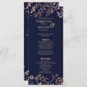 Elegantes Hochzeitsprogramm für Navy Blue Rose Gol Programm (Vorne/Hinten)