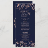 Elegantes Hochzeitsprogramm für Navy Blue Rose Gol Programm (Vorne/Hinten)