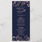 Elegantes Hochzeitsprogramm für Navy Blue Rose Gol Programm (Vorderseite)