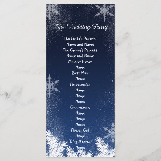 Elegantes Hochzeitsprogramm für Navy Blue Snowflak Programm (Rückseite)