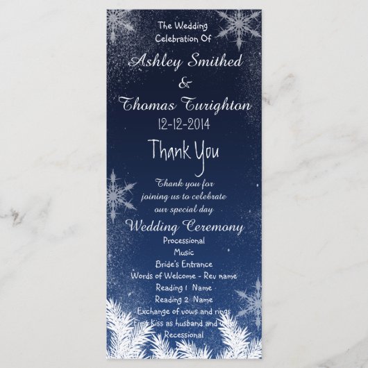 Elegantes Hochzeitsprogramm für Navy Blue Snowflak Programm (Vorderseite)