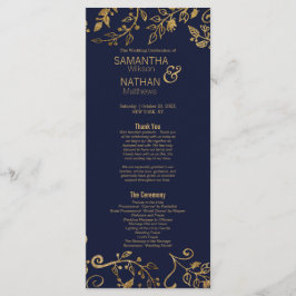 Elegantes Hochzeitsprogramm für Navy Blue und Gold Programm