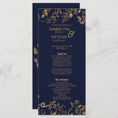 Elegantes Hochzeitsprogramm für Navy Blue und Gold Programm (Vorne/Hinten)