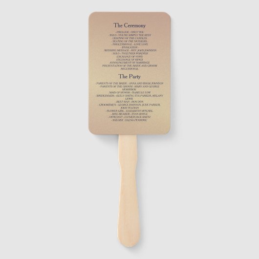 Elegantes Hochzeitsprogramm für Navy Blue und Rose Fächer (Rückseite)