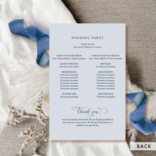 Elegantes Hochzeitsprogramm für Navy Blue und Silv
