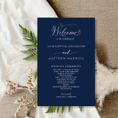 Elegantes Hochzeitsprogramm für Navy Blue und Whit