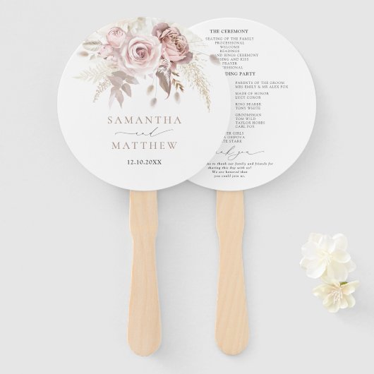 Elegantes Hochzeitsprogramm für Rosa Dusty Rose Fächer (Vorne und Hinten)