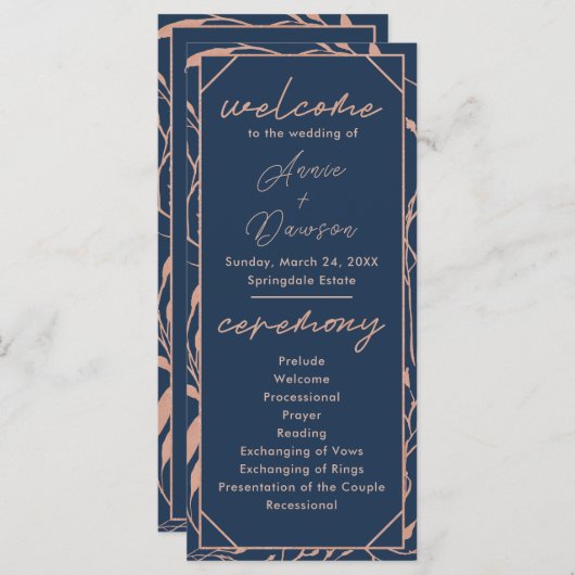 Elegantes Hochzeitsprogramm für Rose (Vorne/Hinten)