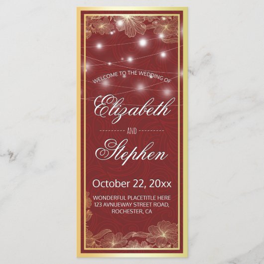 Elegantes Hochzeitsprogramm für Rote und Goldflora Programm (Vorderseite)