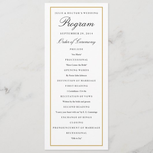 Elegantes Hochzeitsprogramm für Solid Gold Border Programm (Vorderseite)