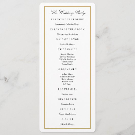 Elegantes Hochzeitsprogramm für Solid Gold Border Programm (Rückseite)