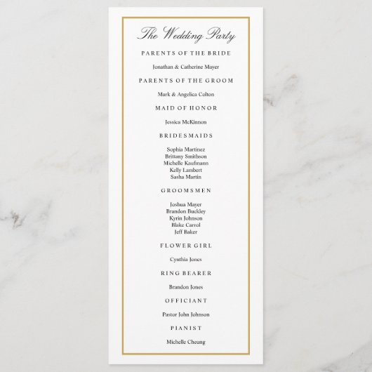 Elegantes Hochzeitsprogramm für Solid Gold Border Programm (Rückseite)