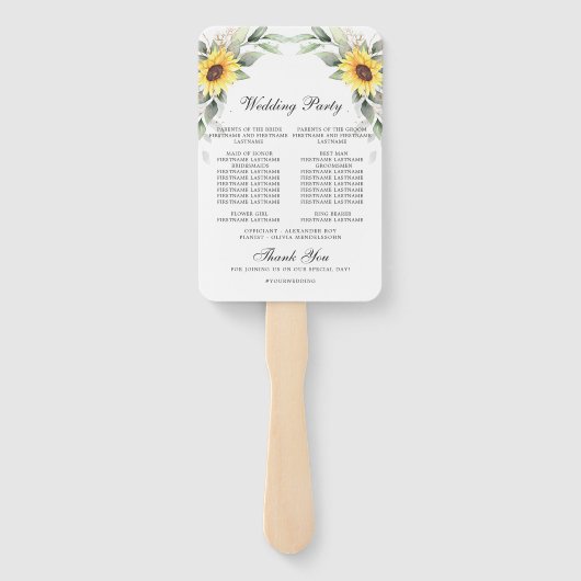 Elegantes Hochzeitsprogramm für Sonnenblumen Fächer (Rückseite)