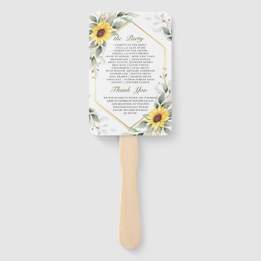 Elegantes Hochzeitsprogramm für Sonnenblumen Fächer (Rückseite)