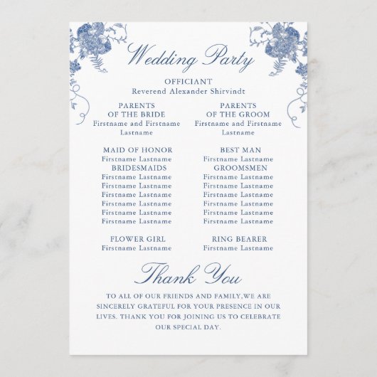 Elegantes Hochzeitsprogramm für Viktorianische Blu Programm (Rückseite)