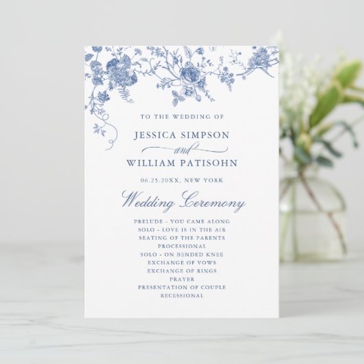 Elegantes Hochzeitsprogramm für Viktorianische Blu Programm (Stehend Vorderseite)