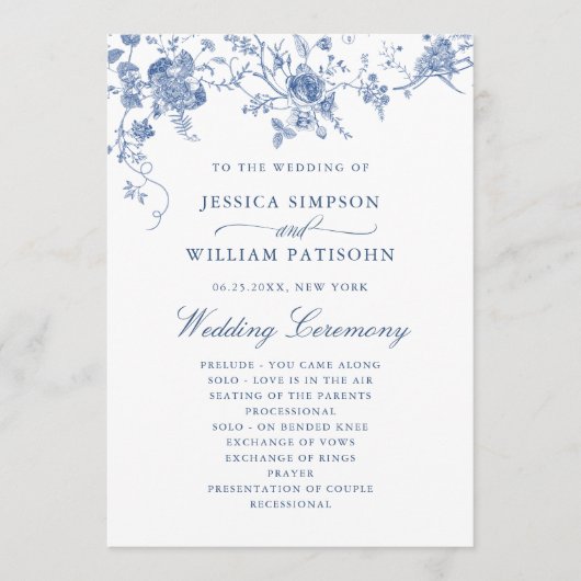 Elegantes Hochzeitsprogramm für Viktorianische Blu Programm (Vorderseite)