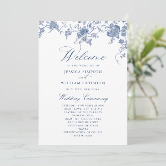 Elegantes Hochzeitsprogramm für Viktorianische Blu Programm (Stehend Vorderseite)