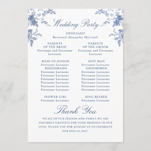 Elegantes Hochzeitsprogramm für Viktorianische Blu Programm (Rückseite)