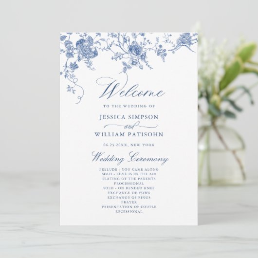 Elegantes Hochzeitsprogramm für Viktorianische Blu Programm (Stehend Vorderseite)