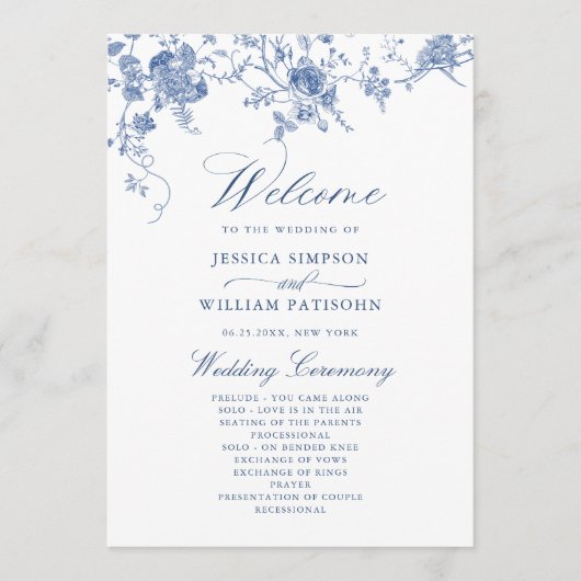 Elegantes Hochzeitsprogramm für Viktorianische Blu Programm (Vorderseite)