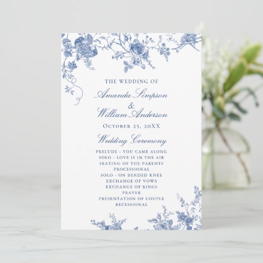Elegantes Hochzeitsprogramm für Viktorianische Blu Programm (Stehend Vorderseite)