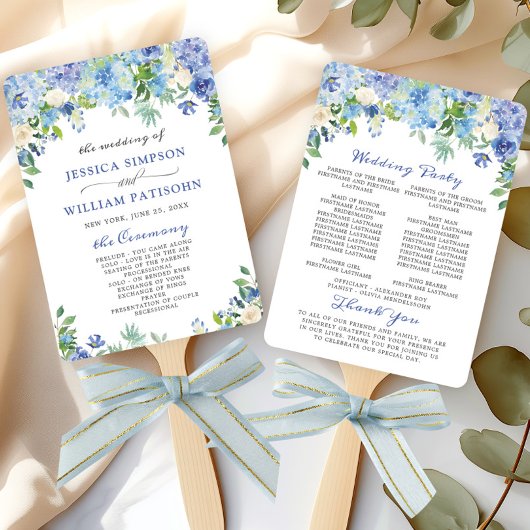 Elegantes Hochzeitsprogramm für Wasserfarben Blue Fächer