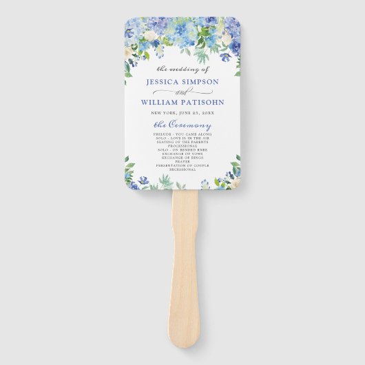 Elegantes Hochzeitsprogramm für Wasserfarben Blue  Fächer (Vorderseite)