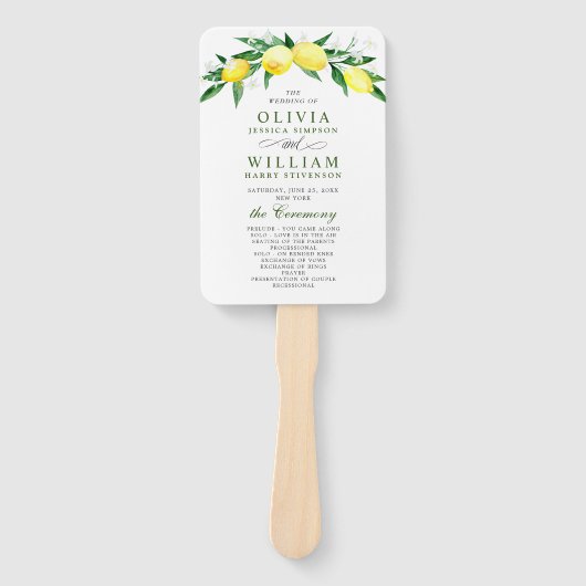 Elegantes Hochzeitsprogramm für Wasserfarben Lemon Fächer (Vorderseite)