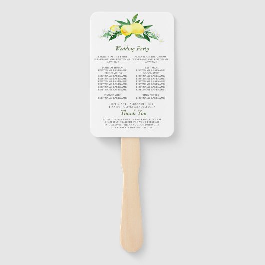 Elegantes Hochzeitsprogramm für Wasserfarben Lemon Fächer (Rückseite)