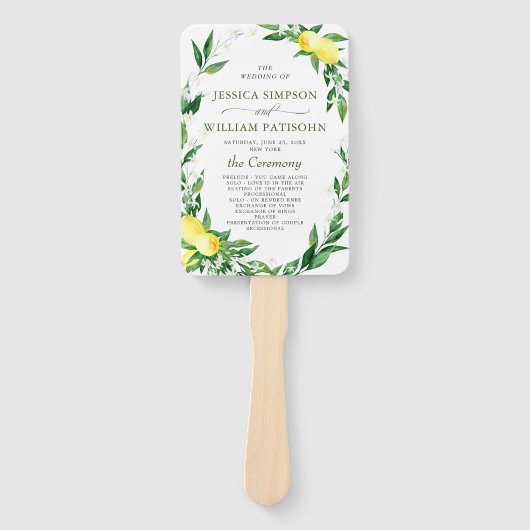 Elegantes Hochzeitsprogramm für Wasserfarben Lemon Fächer (Vorderseite)