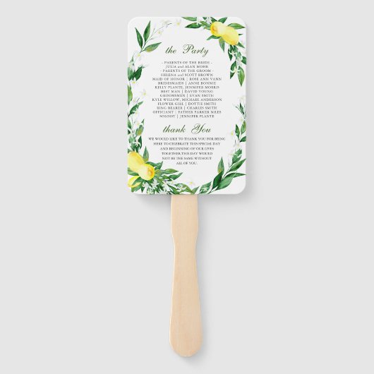 Elegantes Hochzeitsprogramm für Wasserfarben Lemon Fächer (Rückseite)