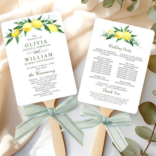 Elegantes Hochzeitsprogramm für Wasserfarben Lemon Fächer