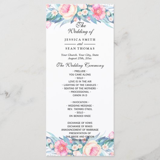 Elegantes Hochzeitsprogramm für Wasserfarben Programm (Vorderseite)