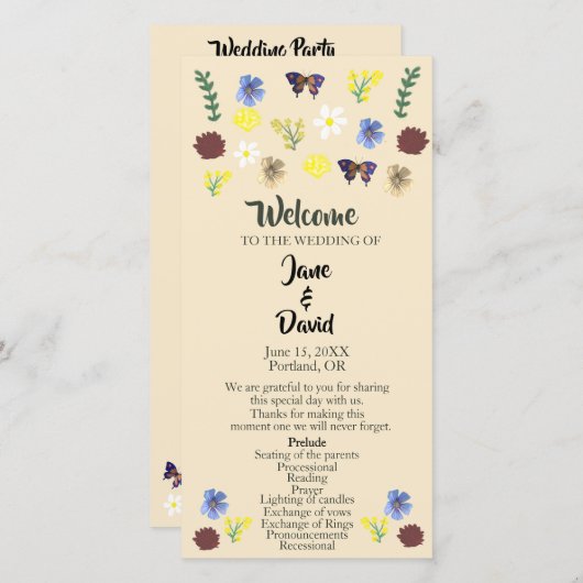 Elegantes Hochzeitsprogramm für Wildblume Boho Egg (Vorne/Hinten)