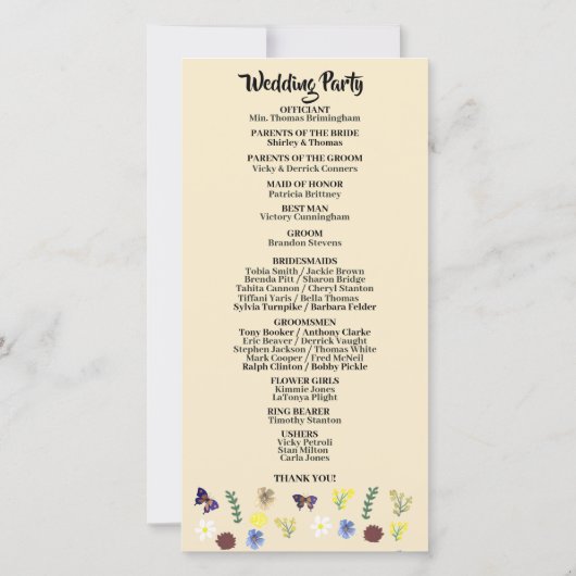 Elegantes Hochzeitsprogramm für Wildblume Boho Egg (Rückseite)