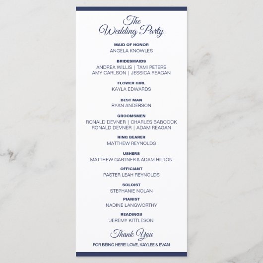 Elegantes Hochzeitsprogramm geblüht | Navy Blue Programm (Rückseite)