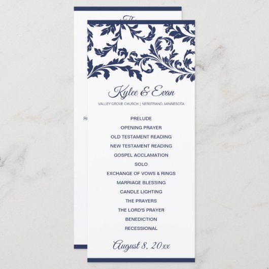 Elegantes Hochzeitsprogramm geblüht | Navy Blue Programm (Vorne/Hinten)