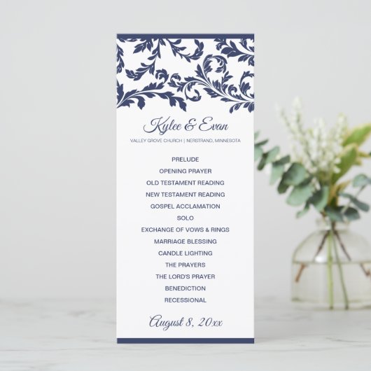 Elegantes Hochzeitsprogramm geblüht | Navy Blue Programm (Stehend Vorderseite)