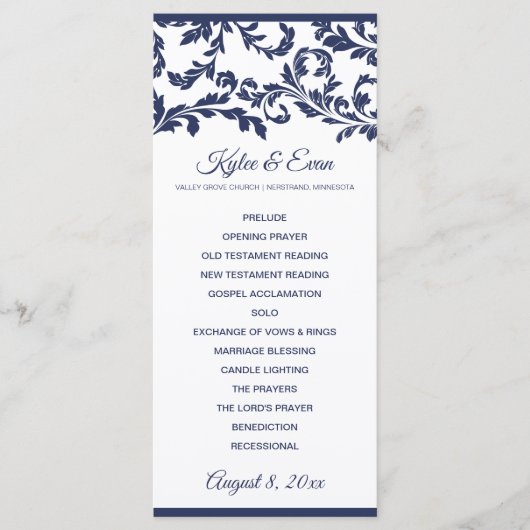 Elegantes Hochzeitsprogramm geblüht | Navy Blue Programm (Vorderseite)