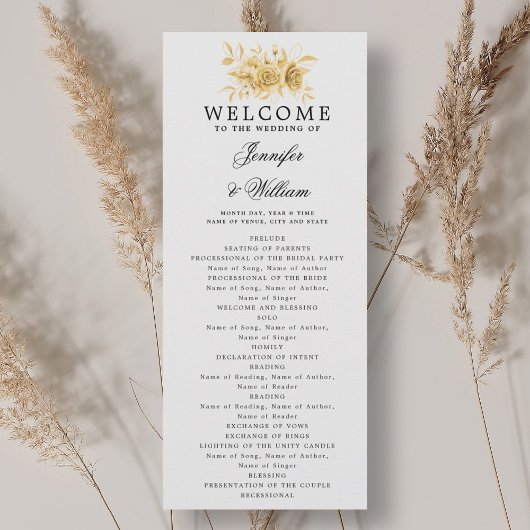 Elegantes Hochzeitsprogramm Gold Blumenschrift Einladung