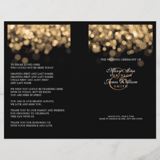 Elegantes Hochzeitsprogramm Gold Lights (Vorderseite)