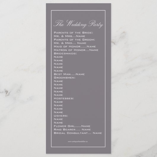 Elegantes Hochzeitsprogramm Gray Swirl Programm (Rückseite)