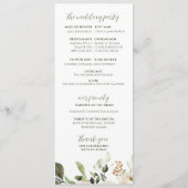 Elegantes Hochzeitsprogramm Grün Weiß Floral Programm (Rückseite)