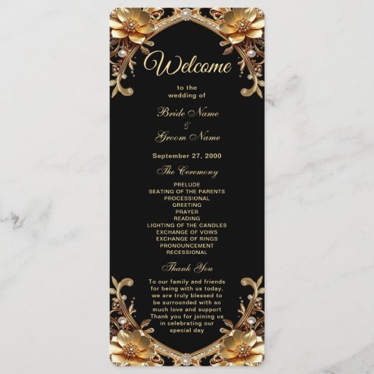 Elegantes Hochzeitsprogramm im Goldrahmen Programm (Vorderseite)