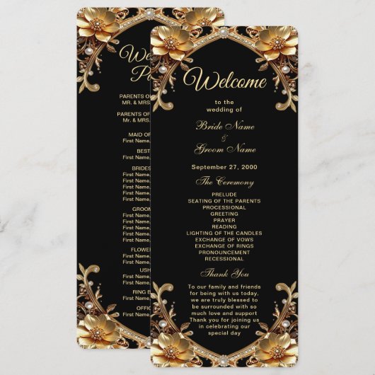 Elegantes Hochzeitsprogramm im Goldrahmen Programm (Vorne/Hinten)